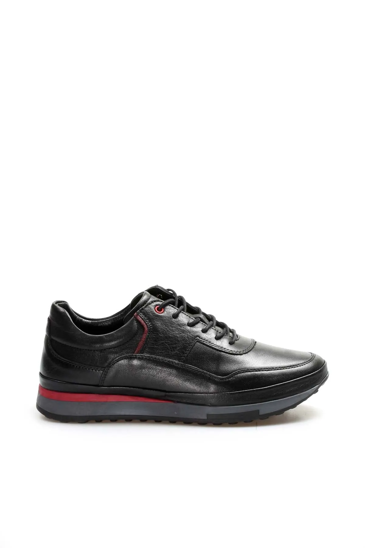 Men's Black Leather Sneakers with Red Stripe Accent - Wessi sold by Wessi