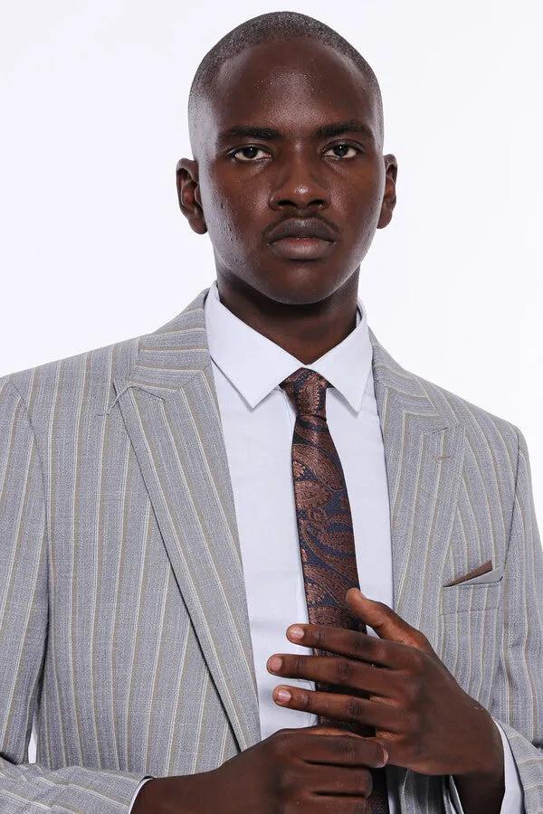 Striped Blazer Plain Pants Grey Men Suit - Wessi sold by Wessi product image thumbnail 3