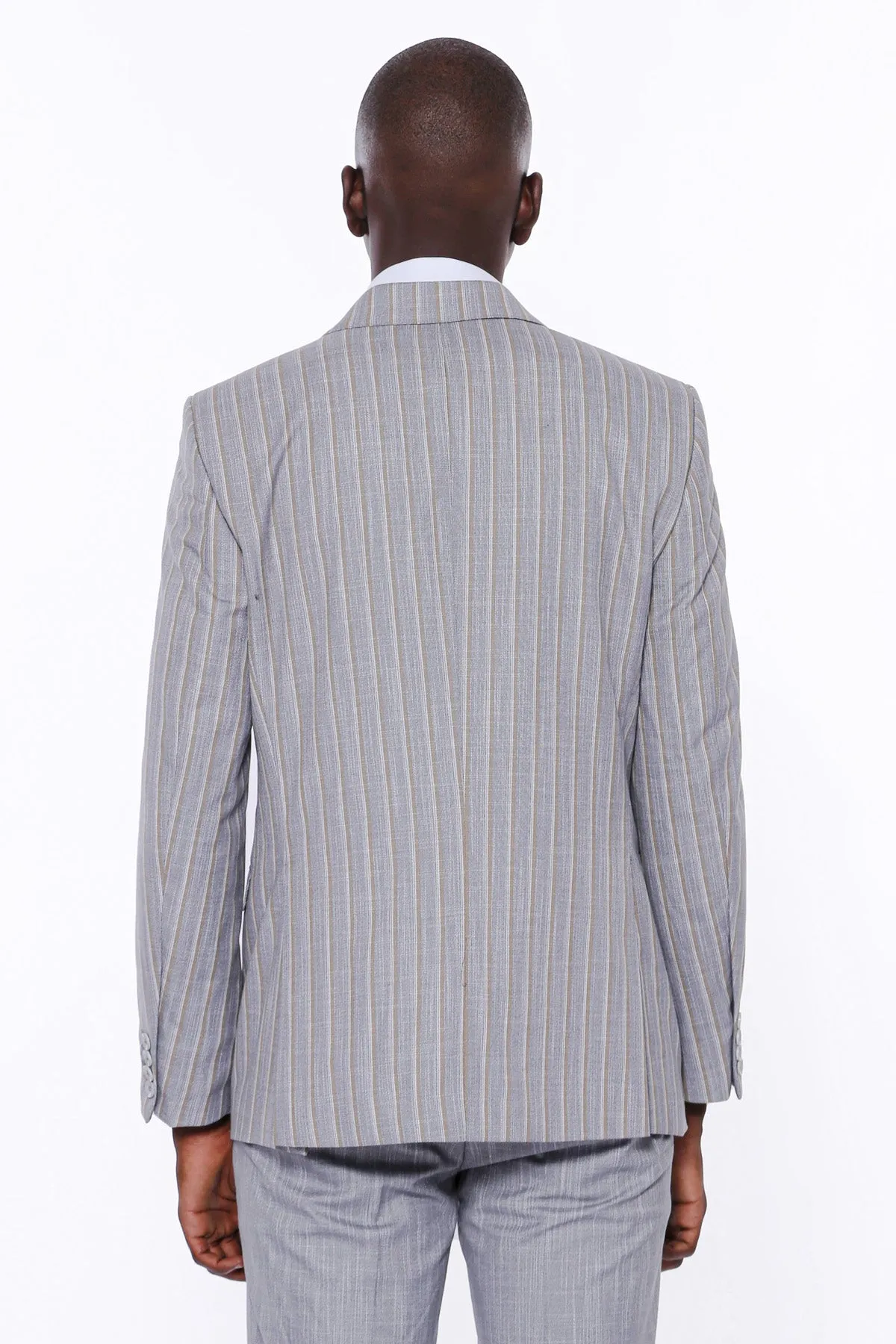 Striped Blazer Plain Pants Grey Men Suit - Wessi sold by Wessi product image thumbnail 4