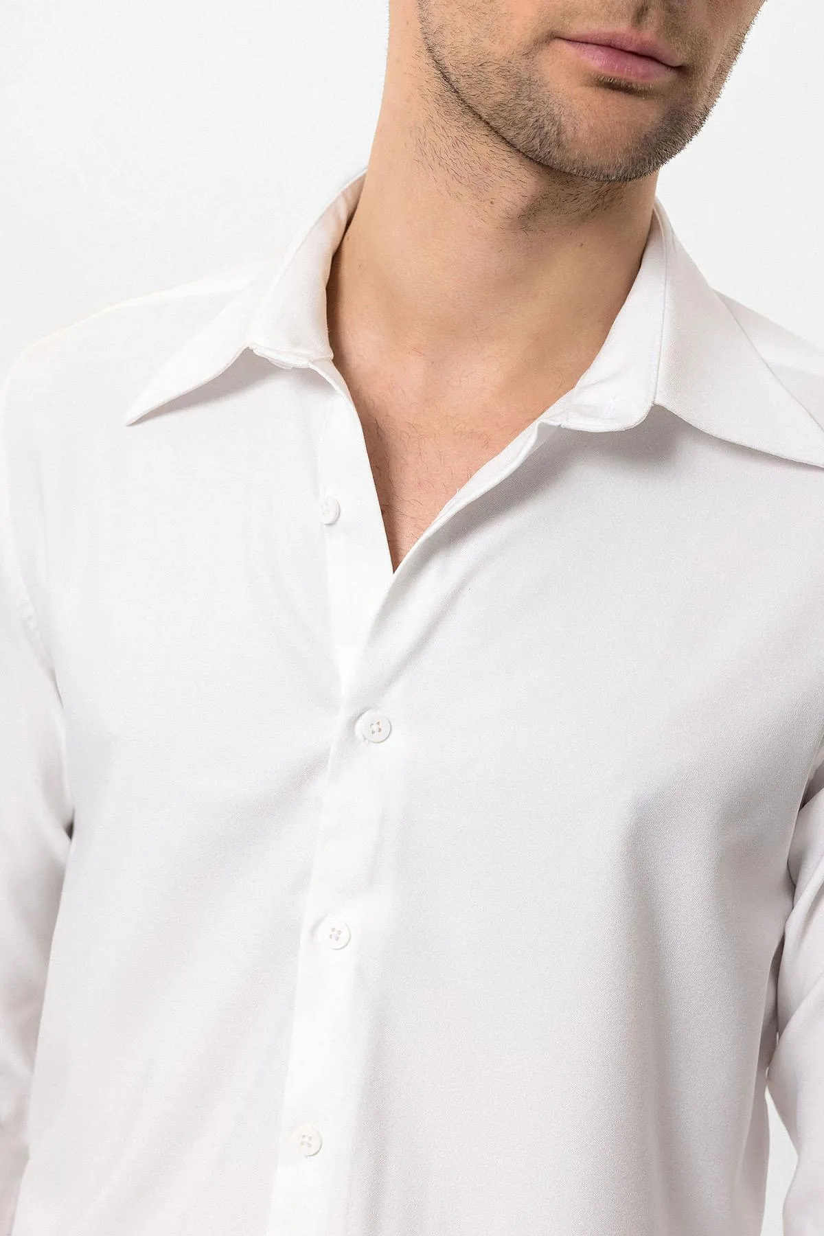 Men's White Slim Fit Long Sleeve Wide Collar Shirt - Wessi sold by Wessi product image thumbnail 5