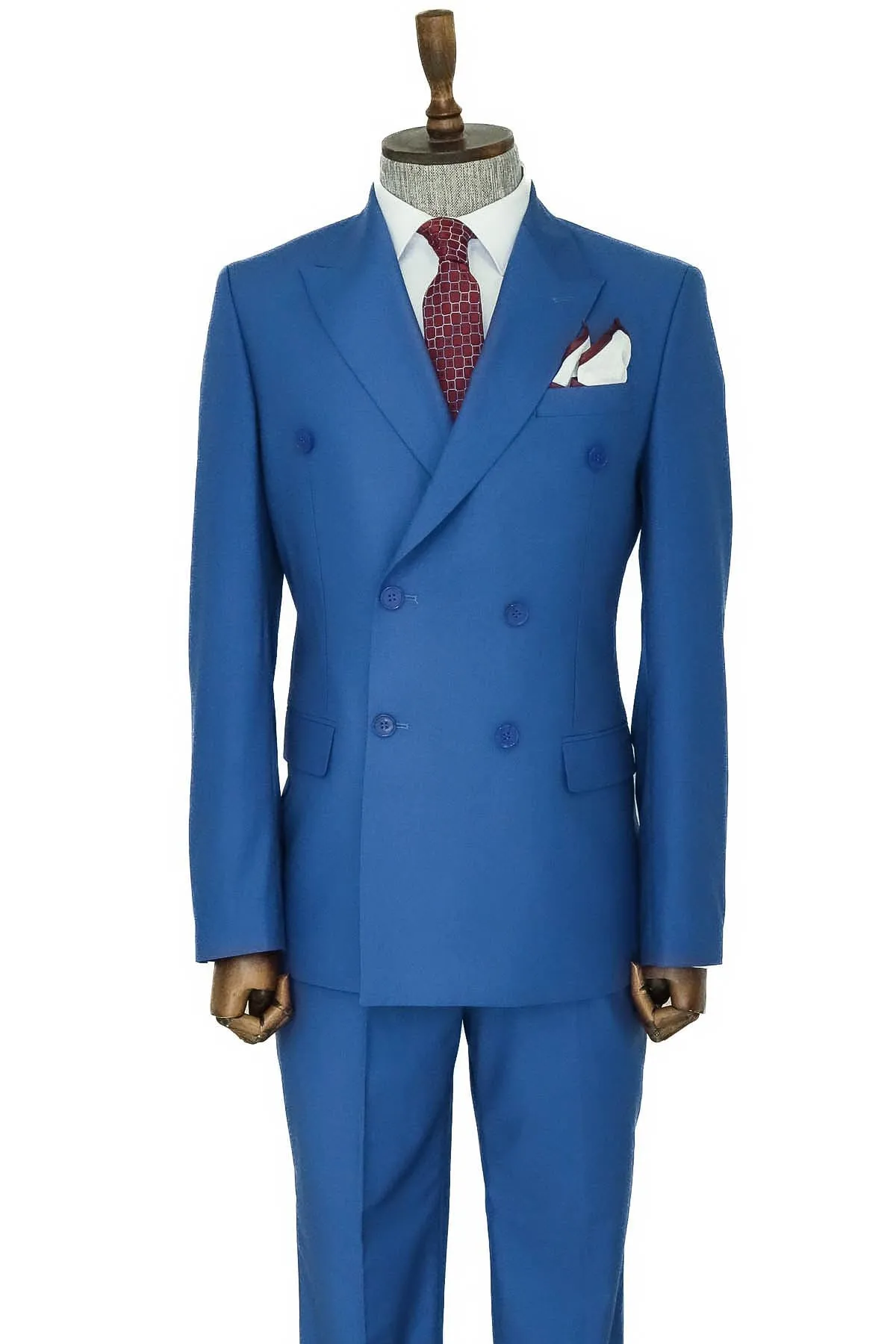 Wide Peak Lapel Striped Slim Fit Blue Men Double-Breasted Suit - Wessi sold by Wessi product image thumbnail 3