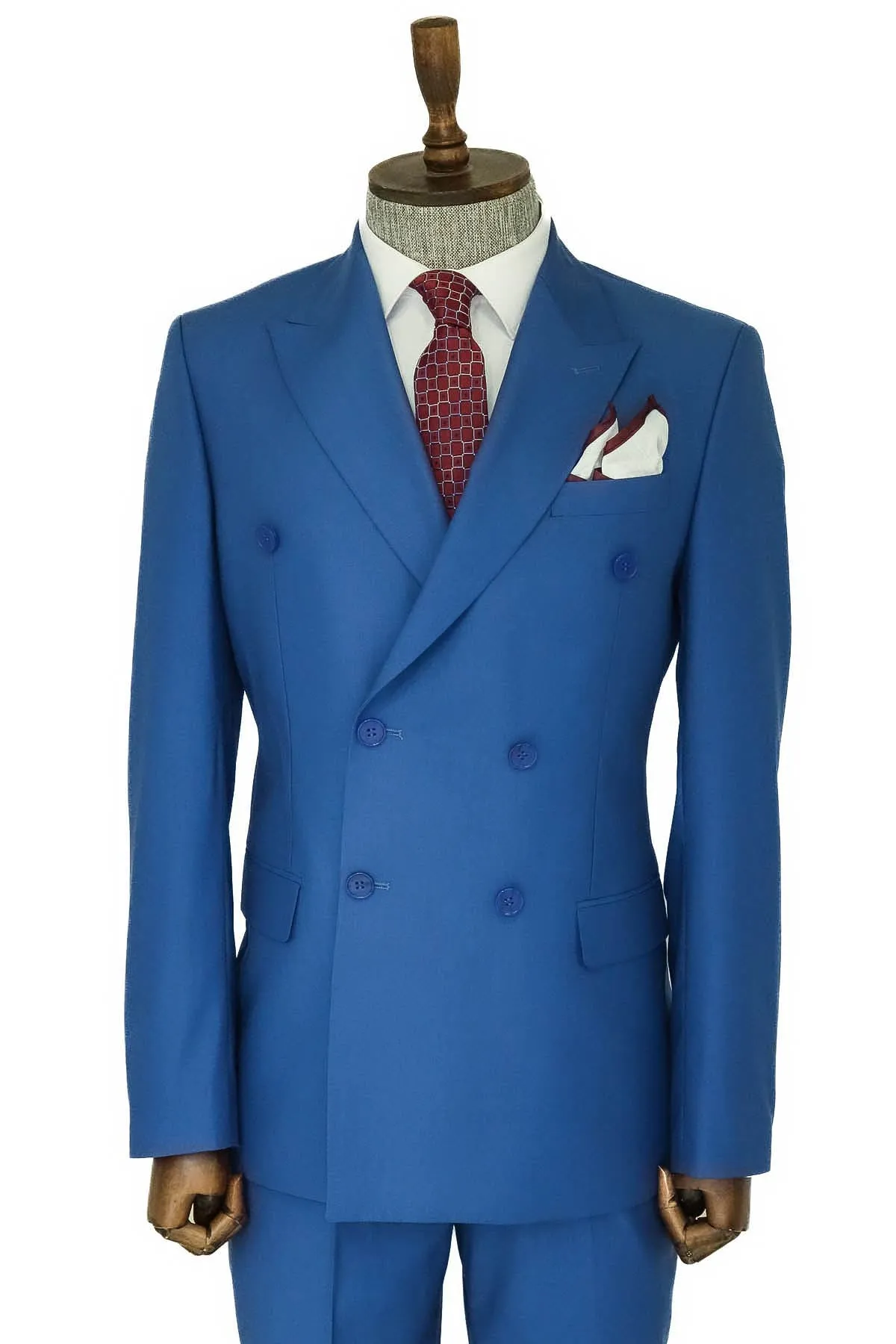 Wide Peak Lapel Striped Slim Fit Blue Men Double-Breasted Suit - Wessi sold by Wessi