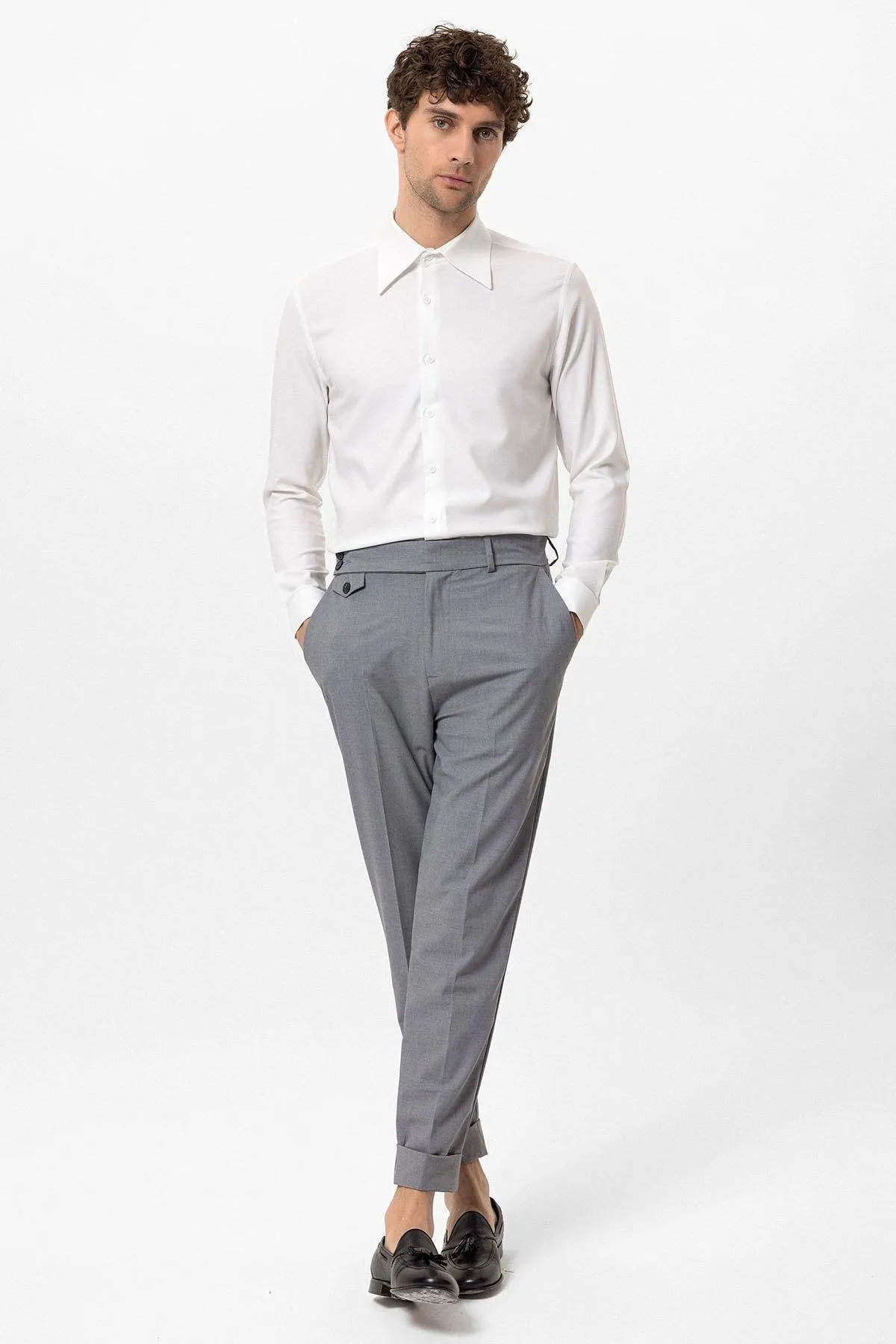 Men's White Slim Fit Long Sleeve Wide Collar Shirt - Wessi sold by Wessi product image thumbnail 3