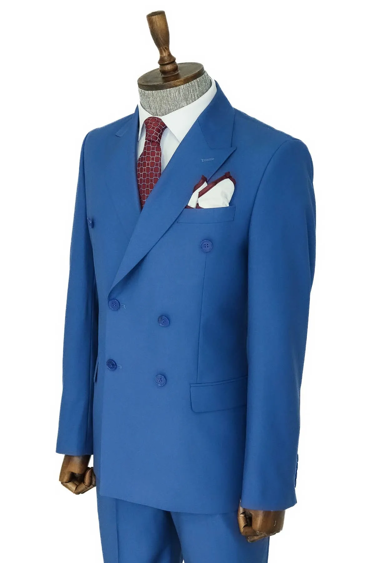 Wide Peak Lapel Striped Slim Fit Blue Men Double-Breasted Suit - Wessi sold by Wessi product image thumbnail 4
