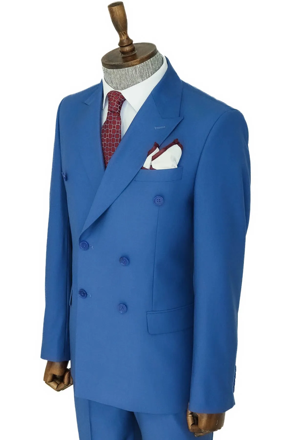 Wide Peak Lapel Striped Slim Fit Blue Men Double-Breasted Suit - Wessi sold by Wessi product image thumbnail 5
