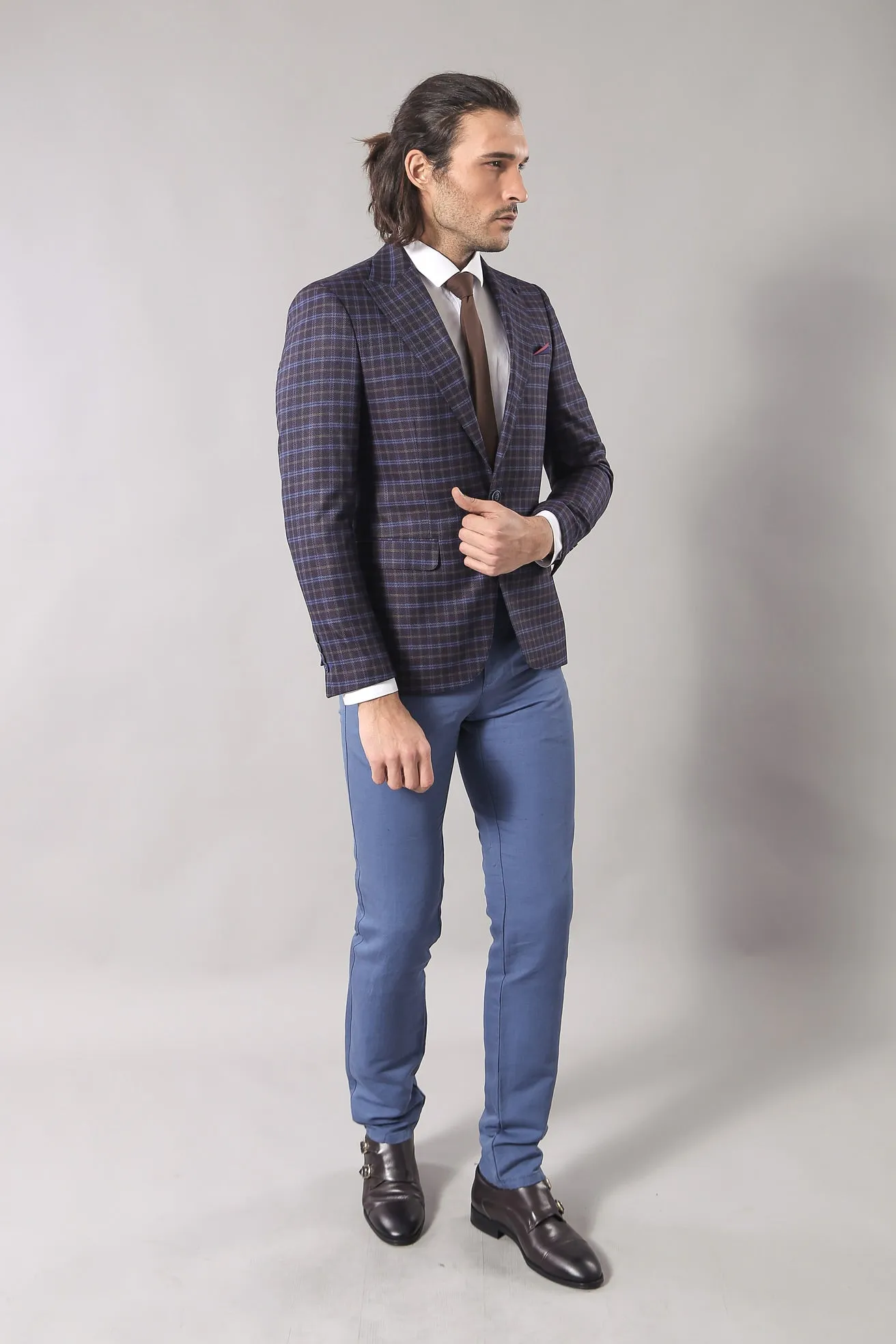 Double Breasted Plaid Burgundy Blazer - Wessi sold by Wessi product image thumbnail 3