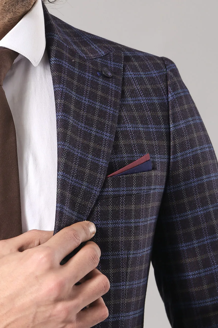 Double Breasted Plaid Burgundy Blazer - Wessi sold by Wessi product image thumbnail 2