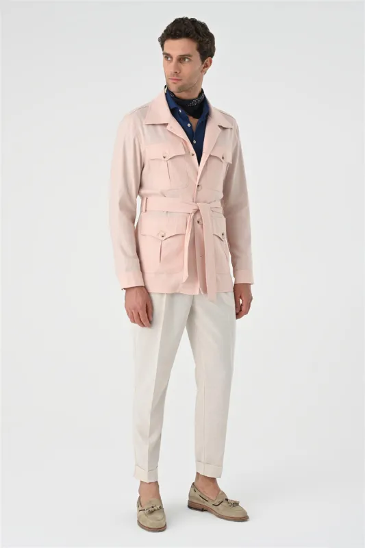 Men's Powder Waist Belted Seasonal Linen Coat - Wessi sold by Wessi
