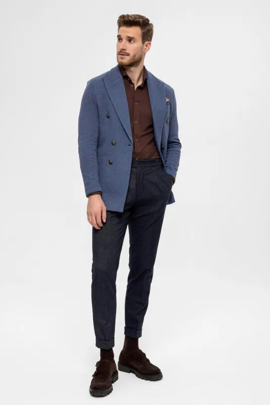 Men's Indigo Double-Breasted Knitwear  Blazer Jacket - Wessi sold by Wessi
