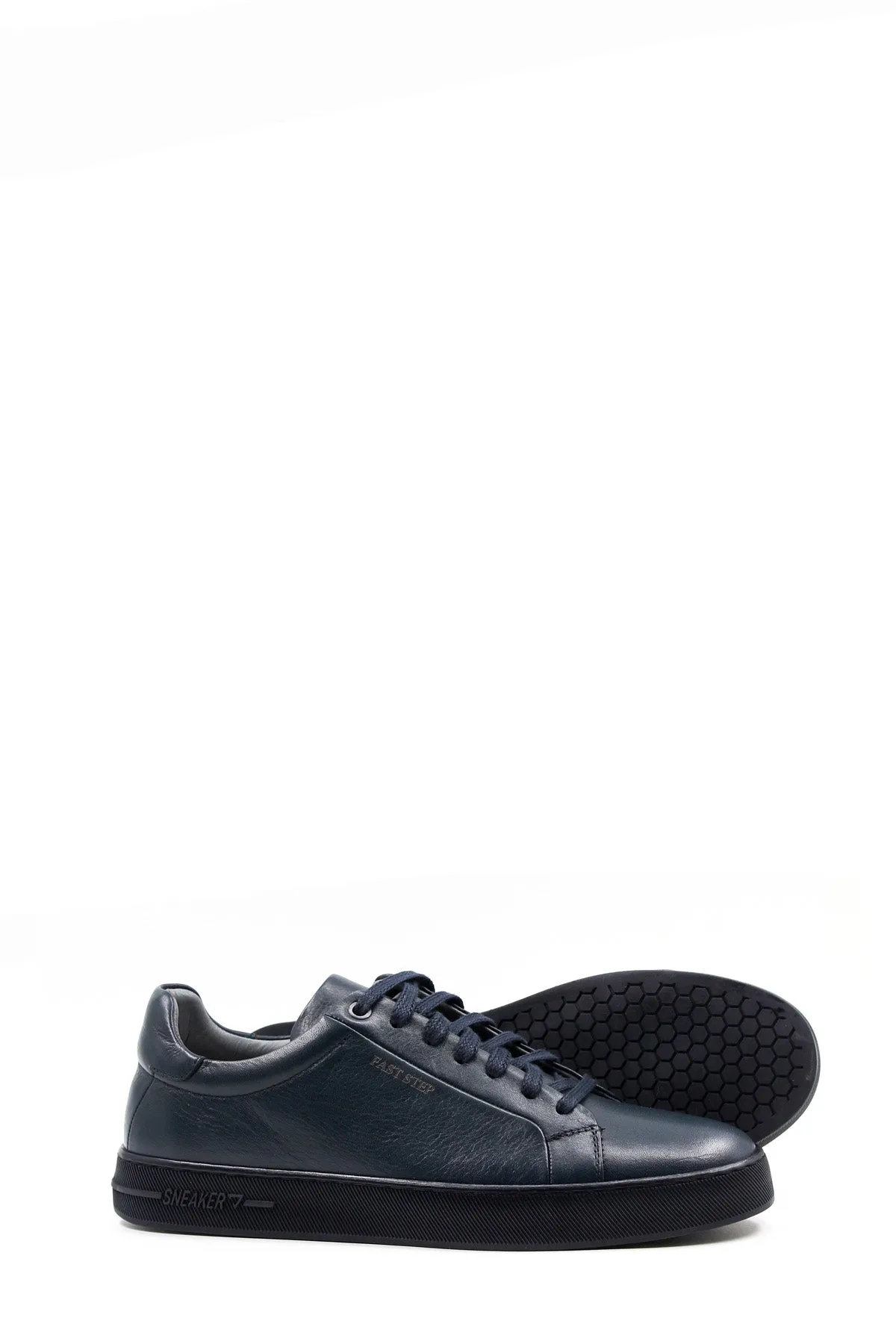 Men's Navy Blue Leather Casual Sneakers - Wessi sold by Wessi product image thumbnail 5