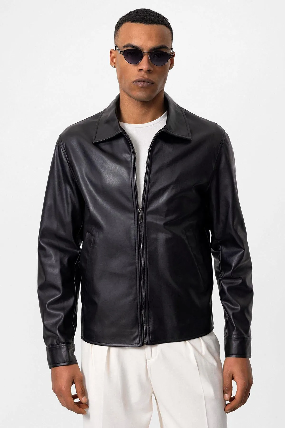 Men's Black Faux Leather Coat - Wessi sold by Wessi product image thumbnail 3