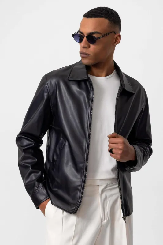 Men's Black Faux Leather  Coat - Wessi sold by Wessi