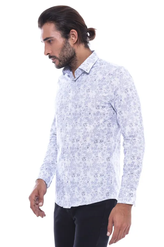 Grey Flower Patterned Slim Fit Shirt | Wessi sold by Wessi