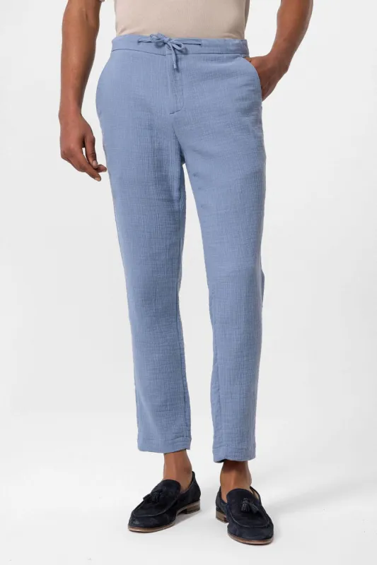 Men's Blue Regular Fit Drawstring Pants - Wessi sold by Wessi