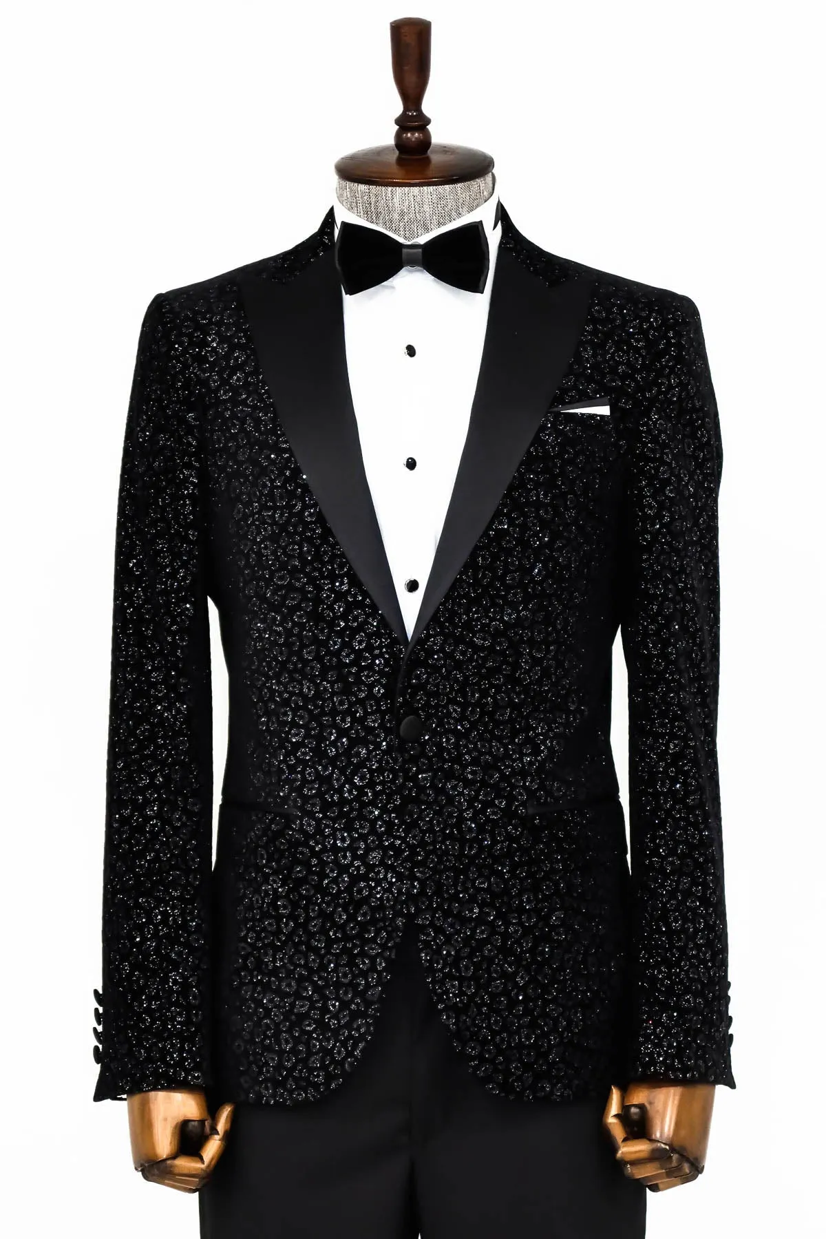 Leopard Pattern Slim Fit Black Men Evening Dinner Blazer - Wessi sold by Wessi
