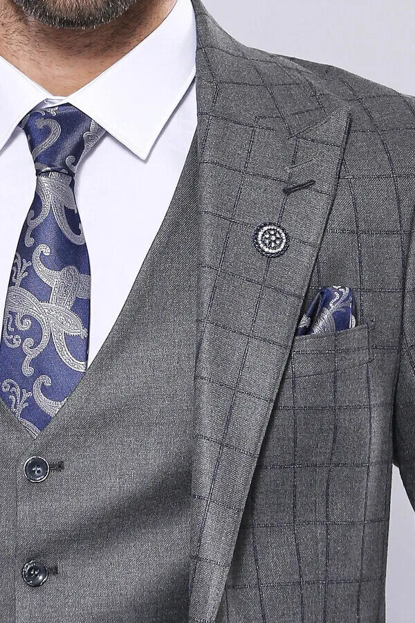 Grey Vested Checked Suit - Wessi sold by Wessi product image thumbnail 3