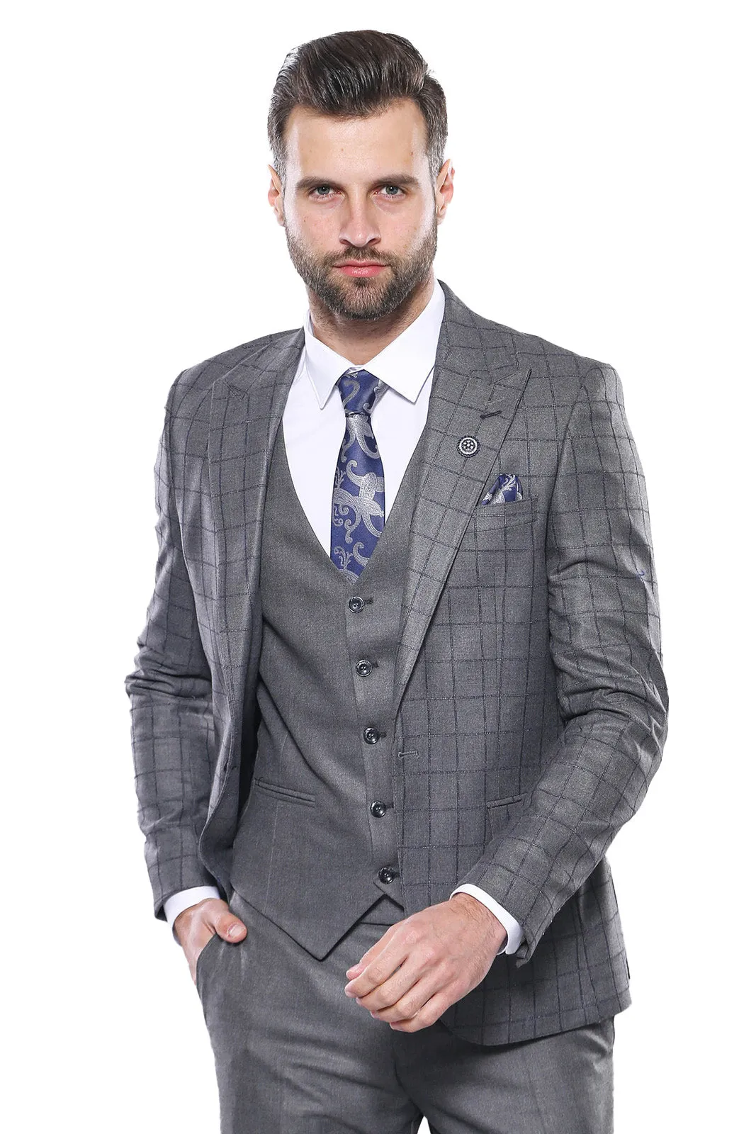 Grey Vested Checked Suit - Wessi sold by Wessi