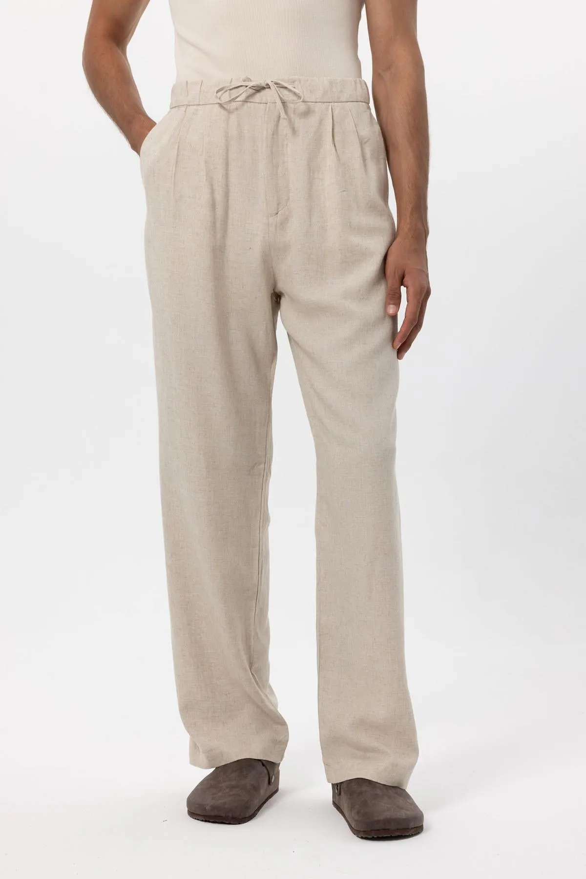 Men's Stone Belted Linen Blend Pants - Wessi sold by Wessi product image thumbnail 2