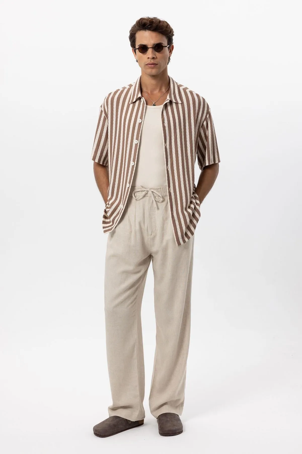 Men's Stone Belted Linen Blend Pants - Wessi sold by Wessi product image thumbnail 3