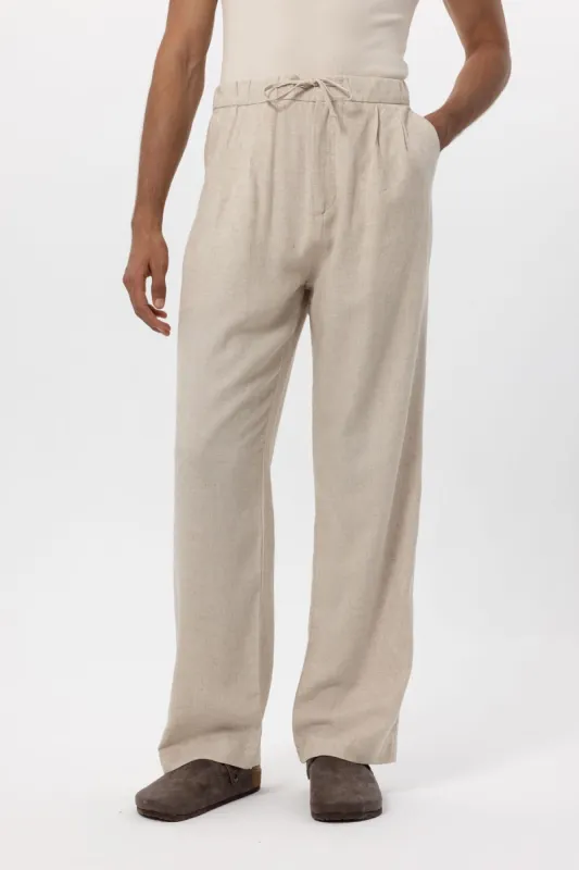 Men's Stone Belted Linen Blend Pants - Wessi sold by Wessi