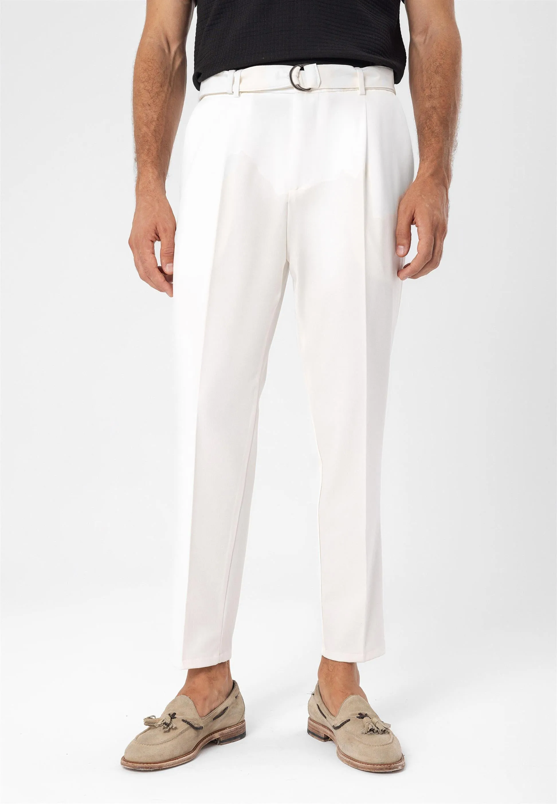 Men's Ecru High Waist Girdle Closure Trousers - Wessi sold by Wessi product image thumbnail 4