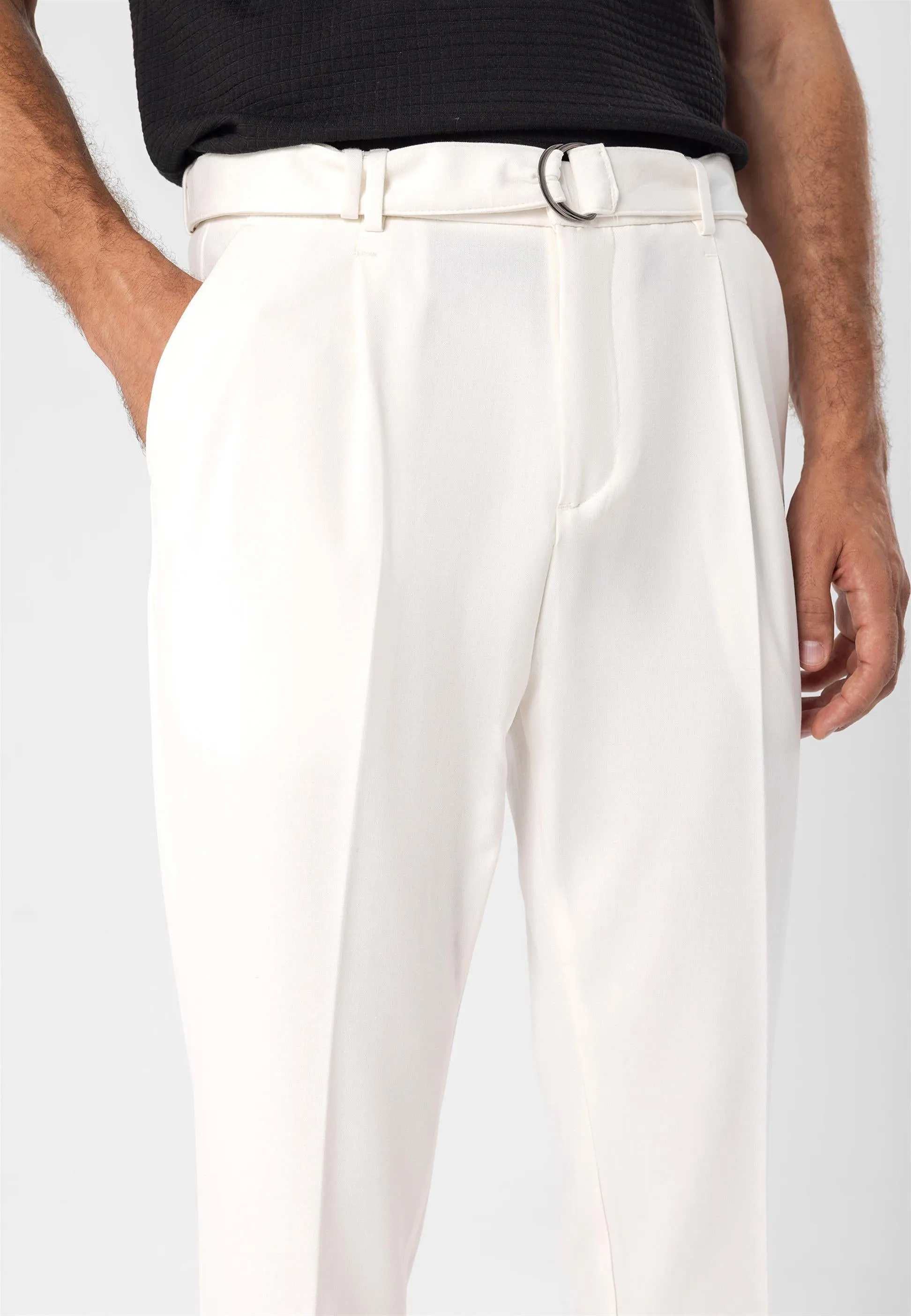 Men's Ecru High Waist Girdle Closure Trousers - Wessi sold by Wessi product image thumbnail 5