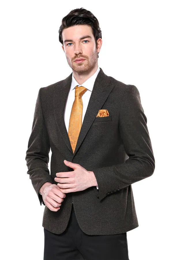 Peak Lapel Khaki Men's Blazer - Wessi sold by Wessi