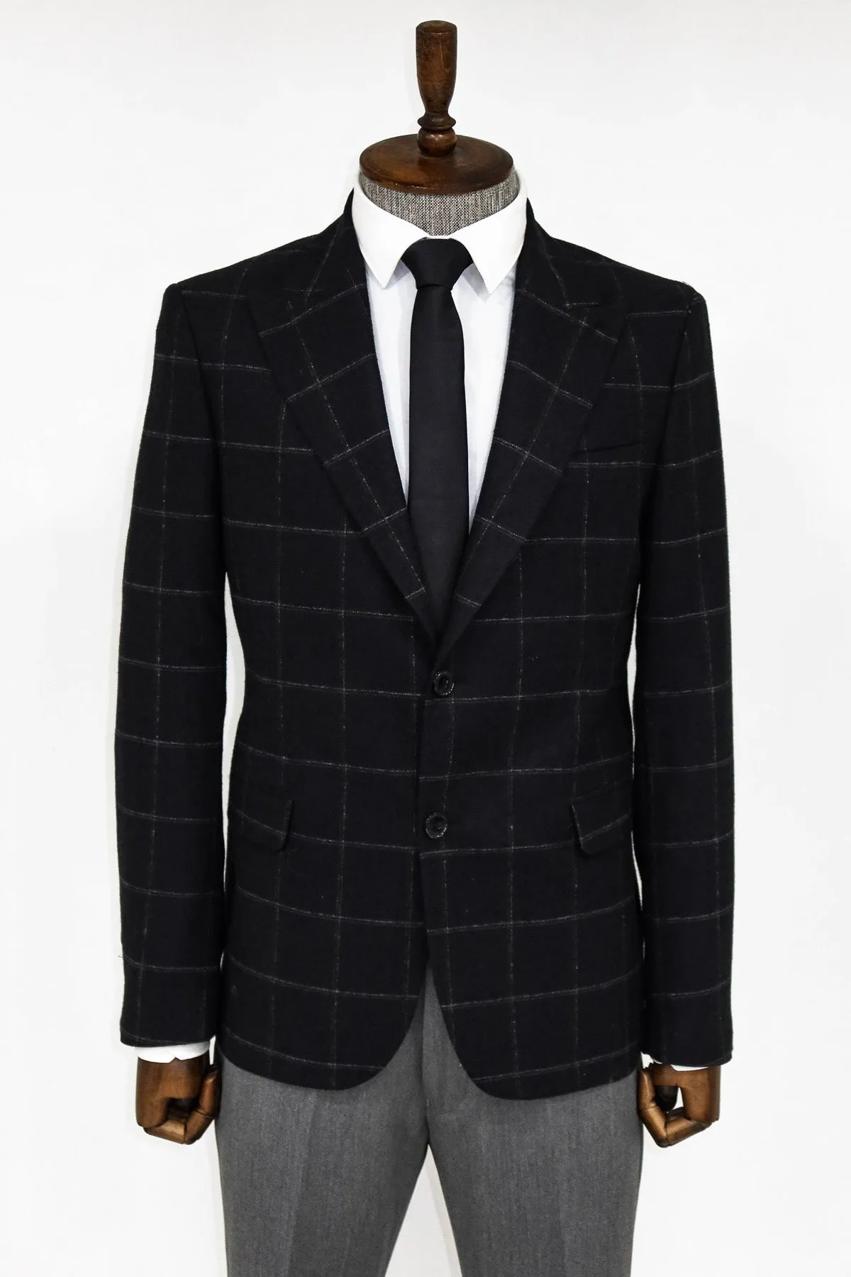 Plaid Wool Black Men Blazer and Trousers Combination - Wessi sold by Wessi