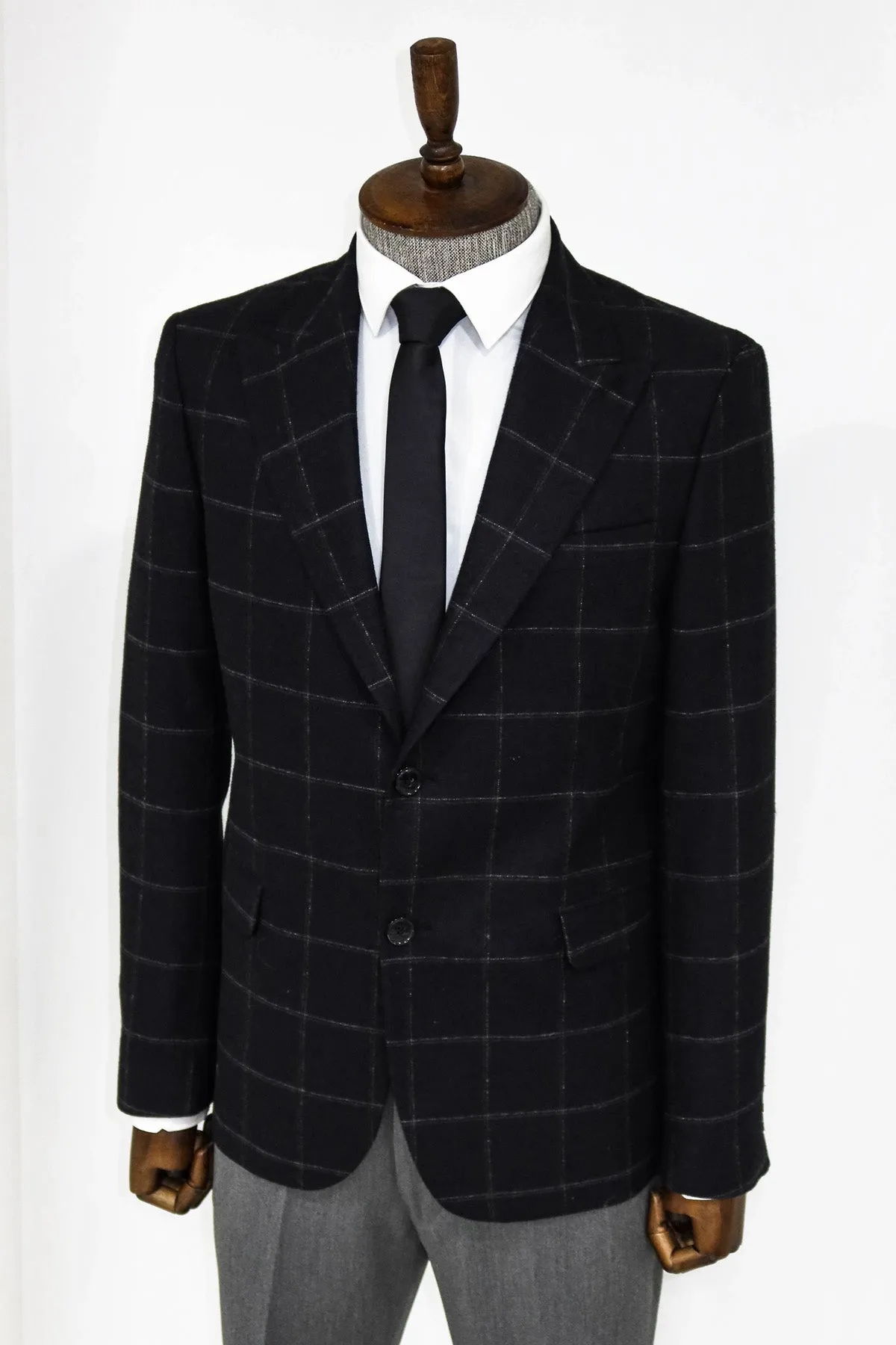 Plaid Wool Black Men Blazer and Trousers Combination - Wessi sold by Wessi product image thumbnail 4