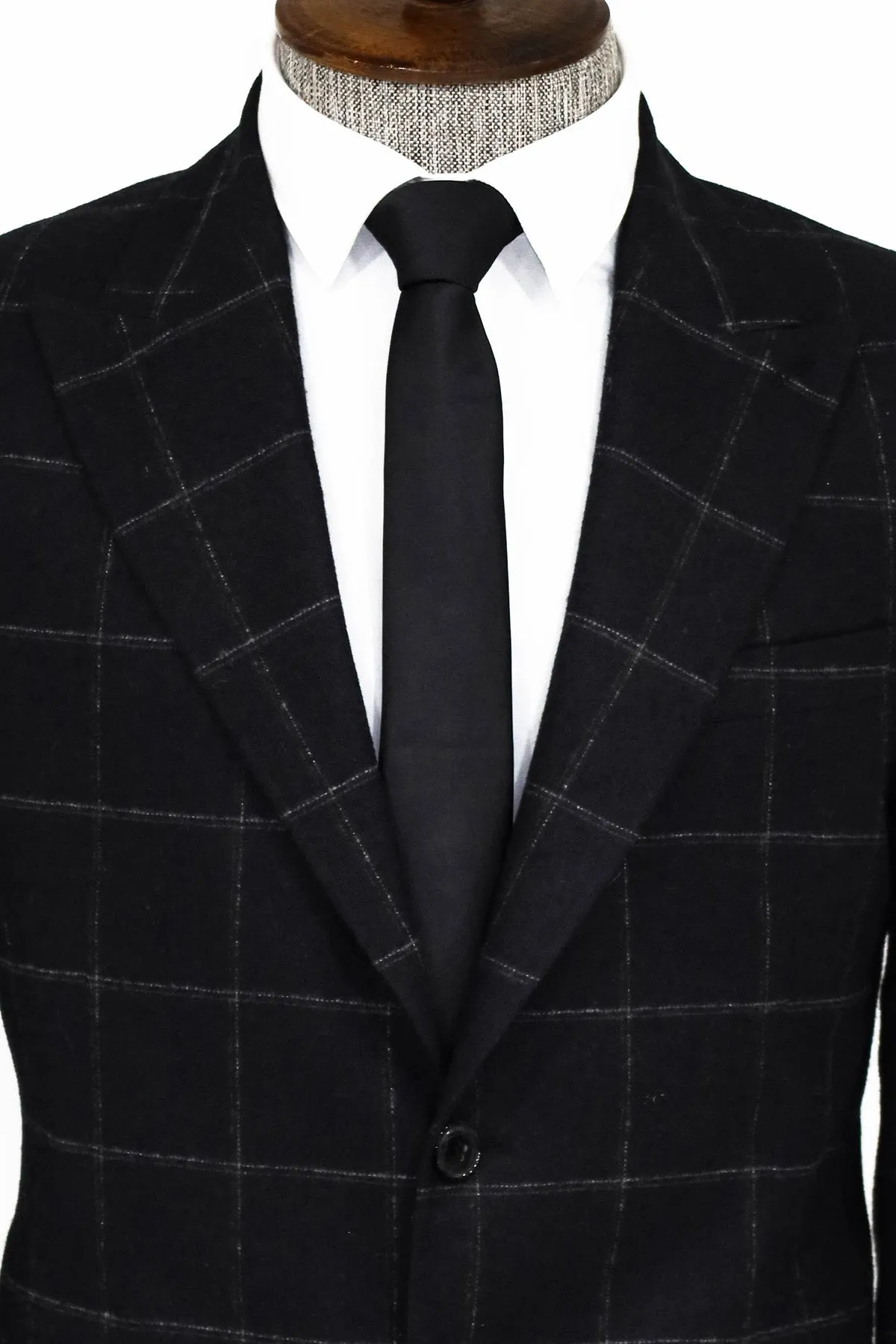 Plaid Wool Black Men Blazer and Trousers Combination - Wessi sold by Wessi product image thumbnail 2