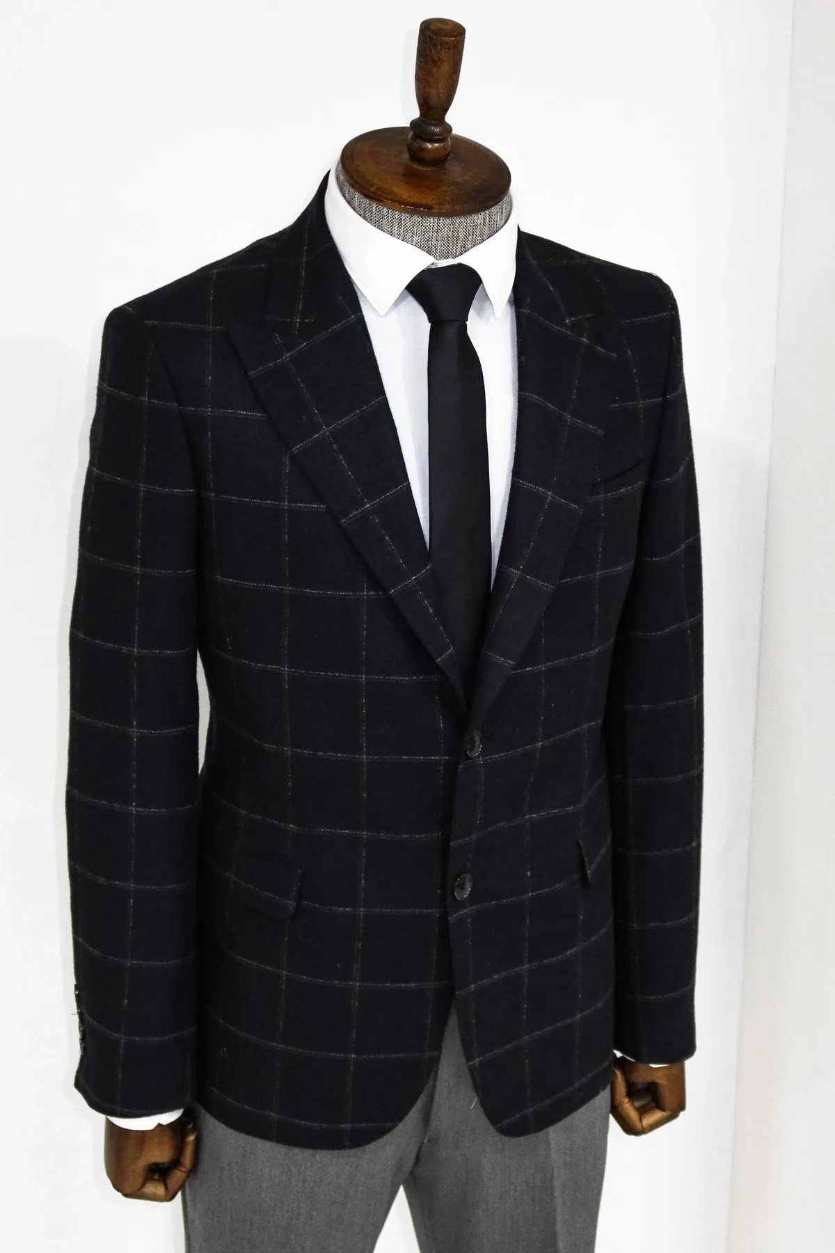 Plaid Wool Black Men Blazer and Trousers Combination - Wessi sold by Wessi product image thumbnail 3