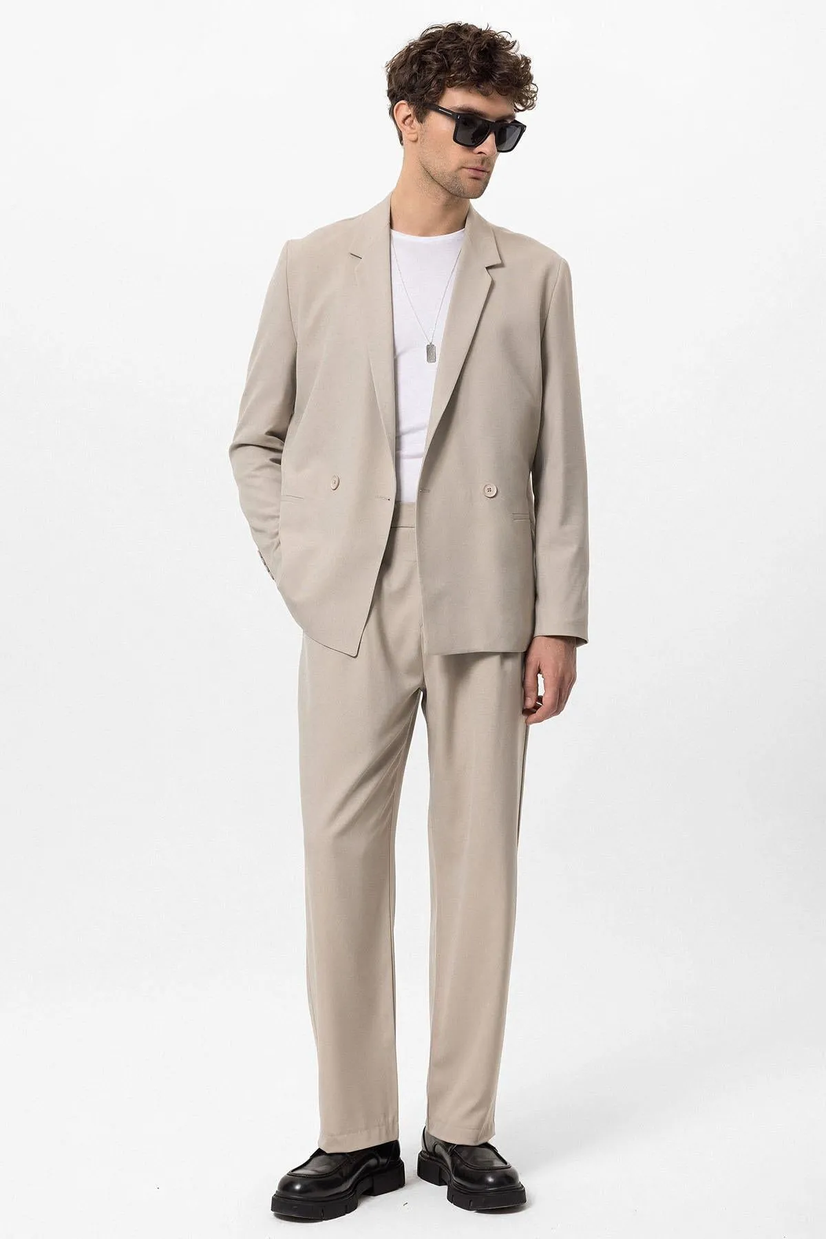 Men's Stone Single-Button Double-Breasted Blazer - Wessi sold by Wessi product image thumbnail 5