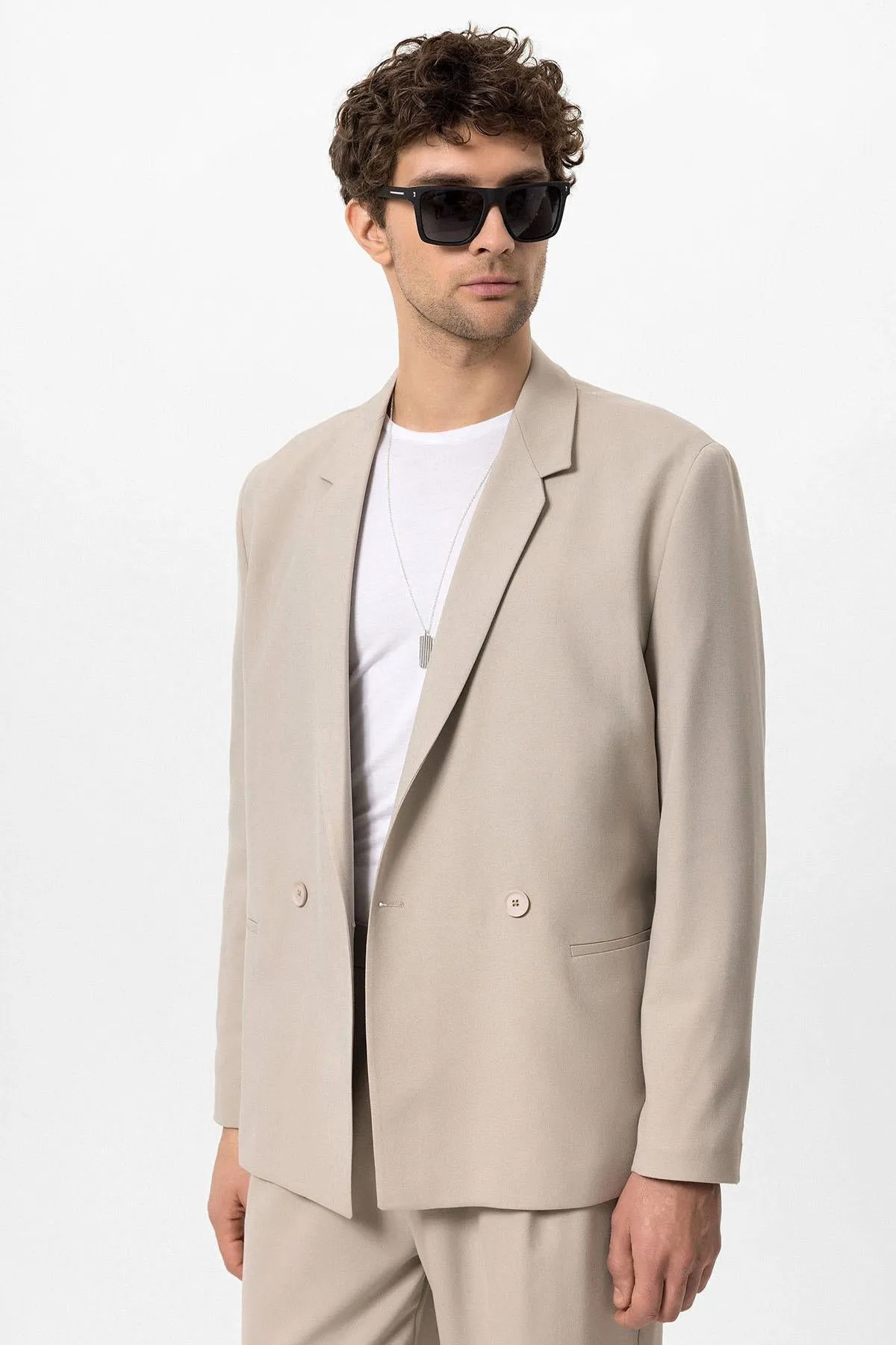 Men's Stone Single-Button Double-Breasted Blazer - Wessi sold by Wessi product image thumbnail 3