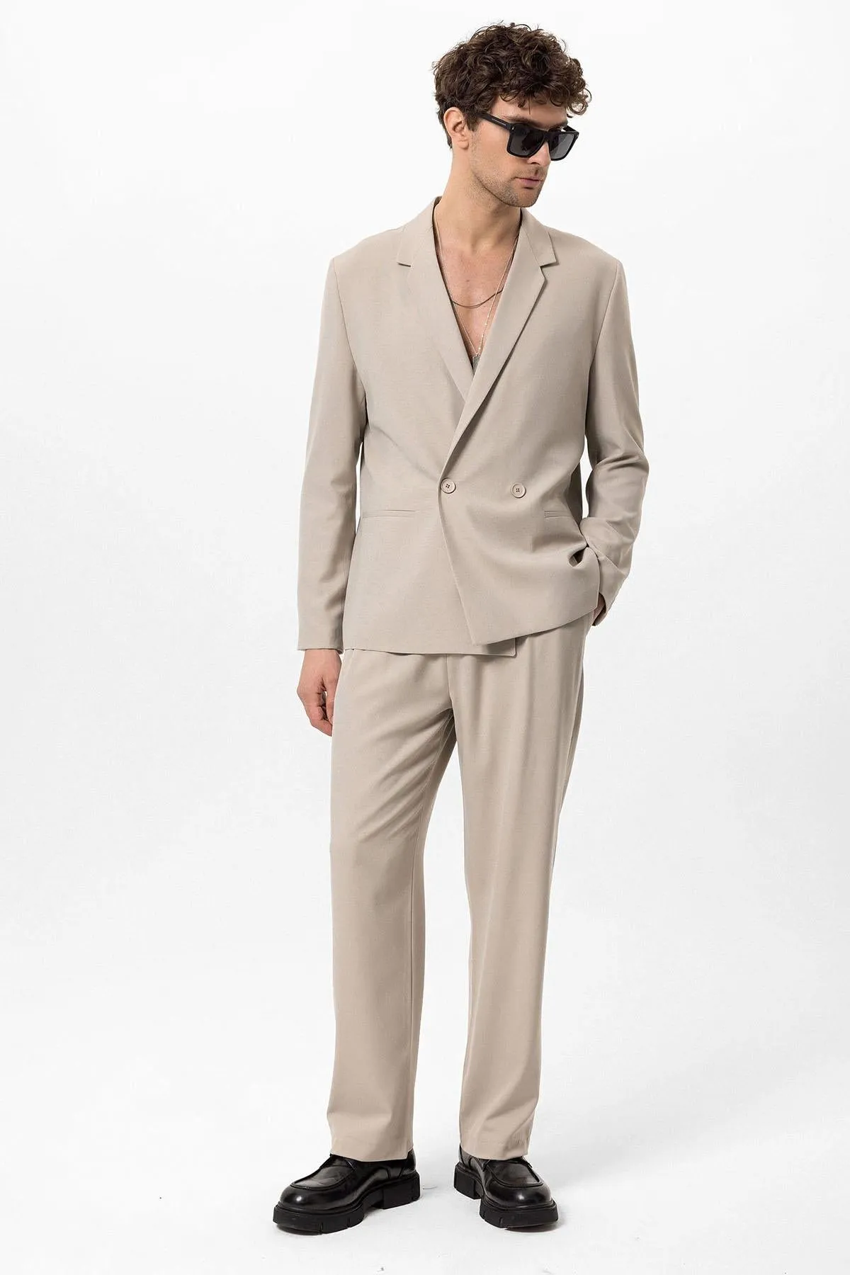 Men's Stone Single-Button Double-Breasted Blazer - Wessi sold by Wessi product image thumbnail 4