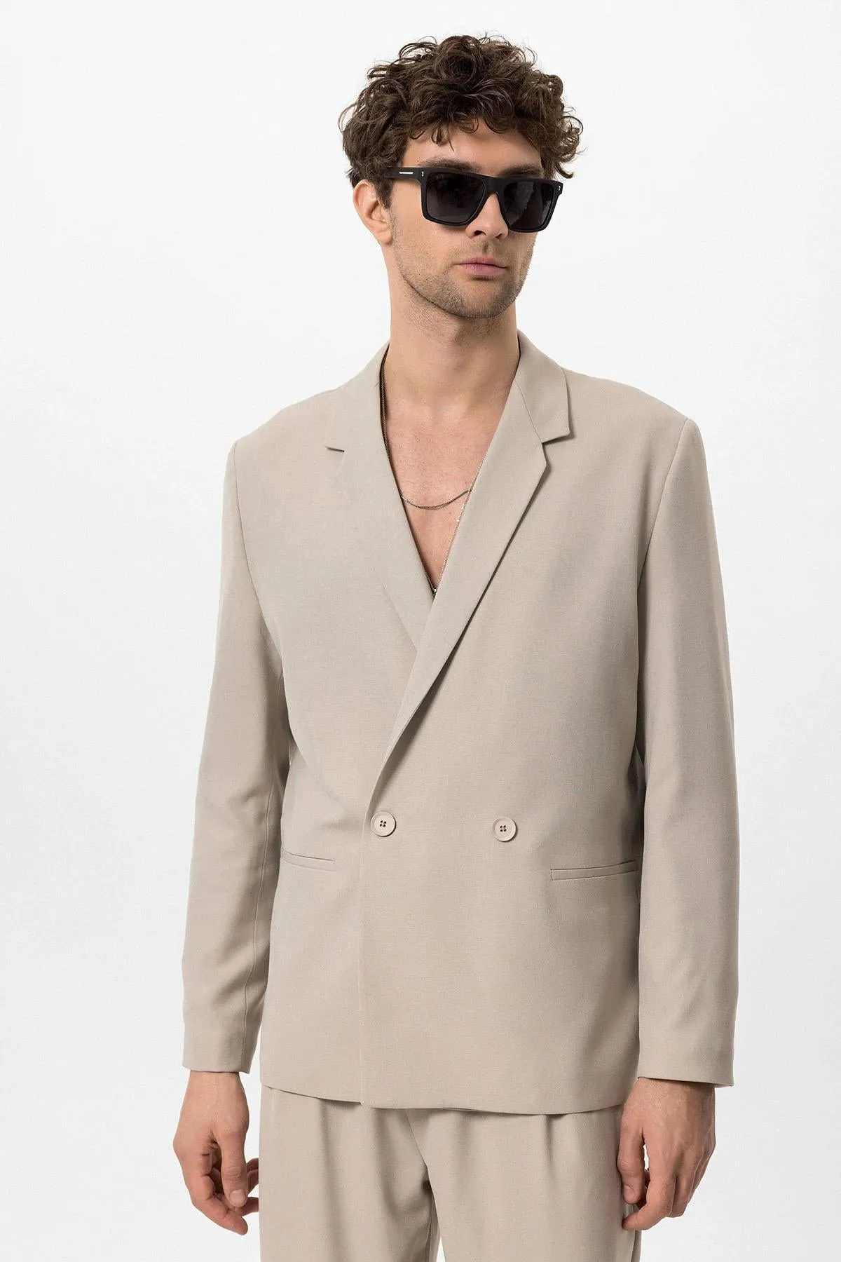 Men's Stone Single-Button Double-Breasted Blazer - Wessi sold by Wessi