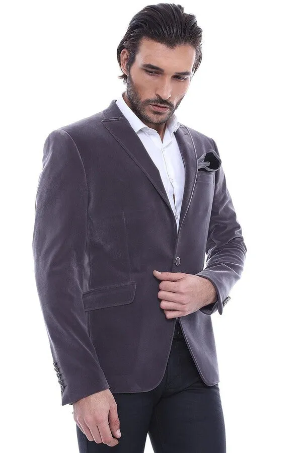 Velvet Slim Fit Grey Men Blazer - Wessi sold by Wessi