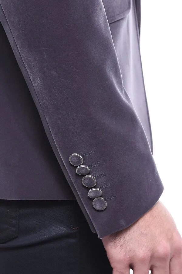 Velvet Slim Fit Grey Men Blazer - Wessi sold by Wessi product image thumbnail 3