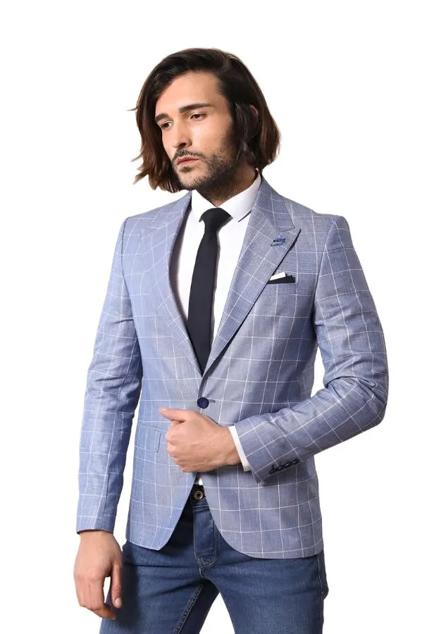 Single Button Wide Pointed Collar Blue Blazer - Wessi sold by Wessi product image thumbnail 5