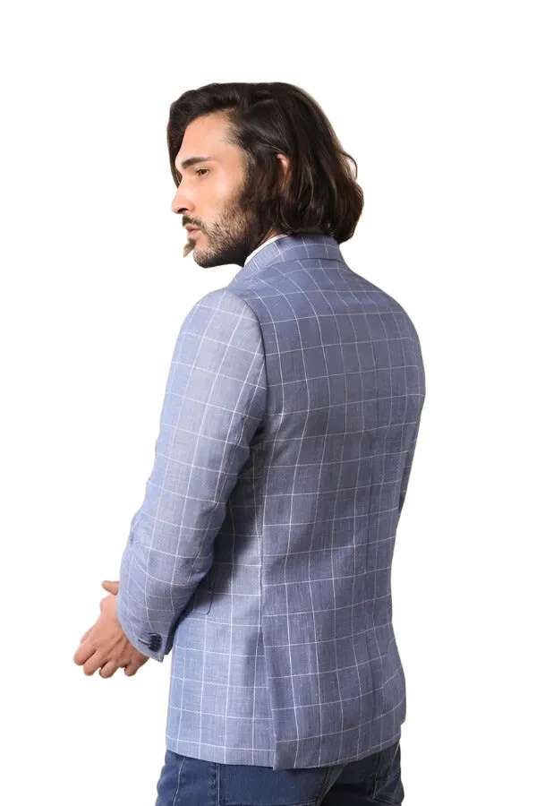 Single Button Wide Pointed Collar Blue Blazer - Wessi sold by Wessi product image thumbnail 4