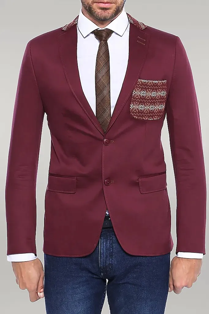 Double Buttons Knit Collar Mono Lapel Burgundy Jacket-Wessi sold by Wessi product image thumbnail 2