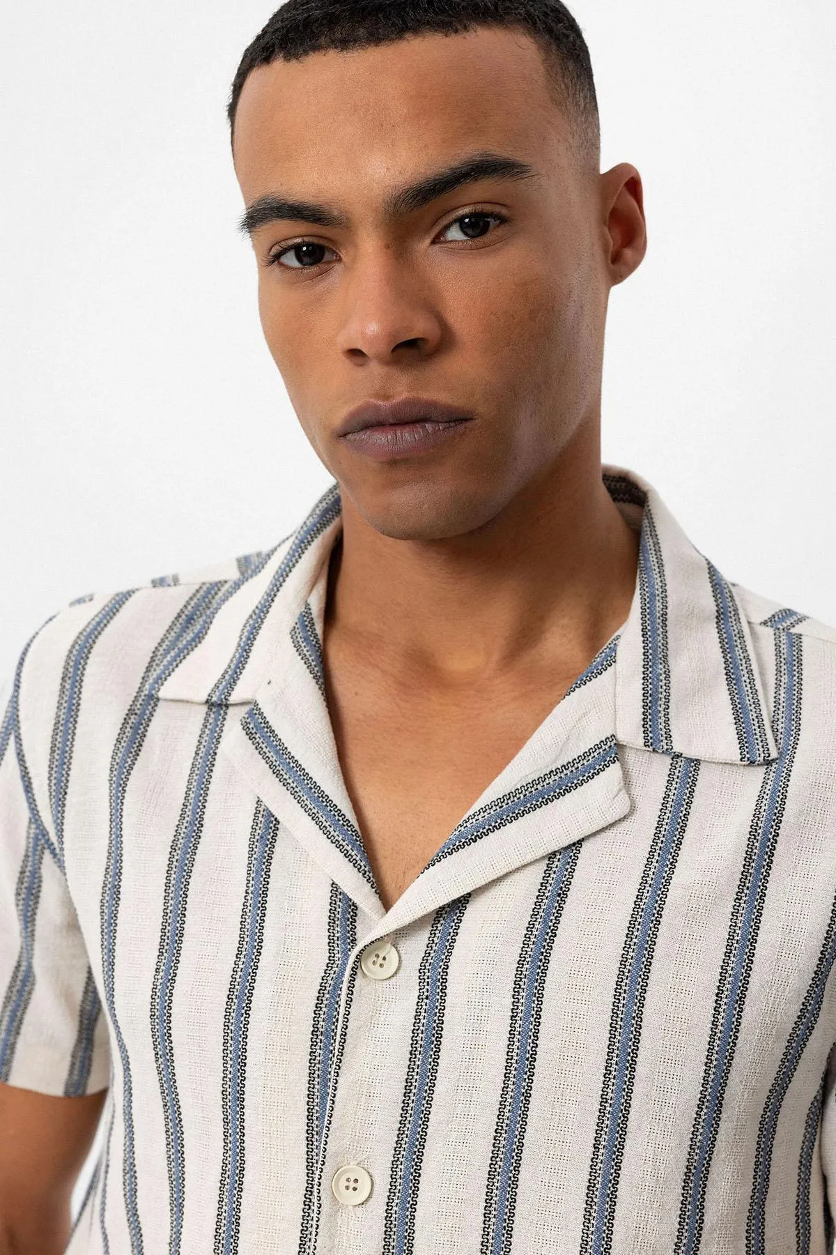 Men's Indigo Striped Camp Collar Shirt - Wessi sold by Wessi product image thumbnail 5