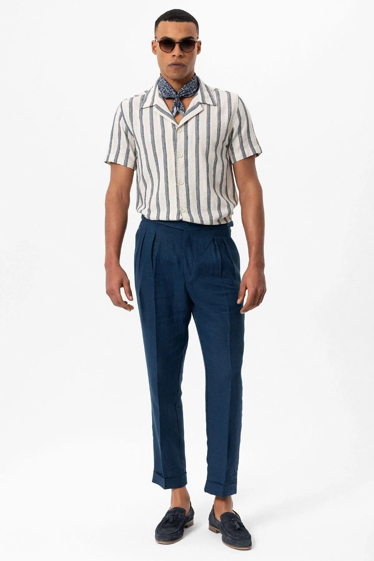 Men's Indigo Striped Camp Collar Shirt - Wessi sold by Wessi product image thumbnail 2