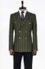 Wide Lapel Striped Double Breasted Green Men Blazer and Trousers Combination- Wessi sold by Wessi