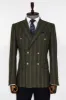 Wide Lapel Striped Double Breasted Green Men Blazer and Trousers Combination- Wessi sold by Wessi