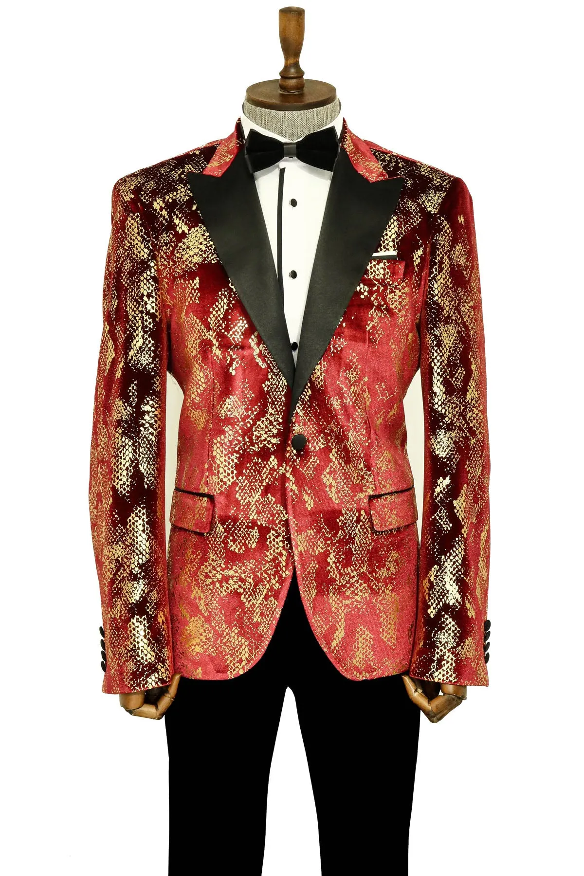 Peak Lapel Slim Fit Gold Patterned Burgundy Men Party Blazer - Wessi sold by Wessi product image thumbnail 5