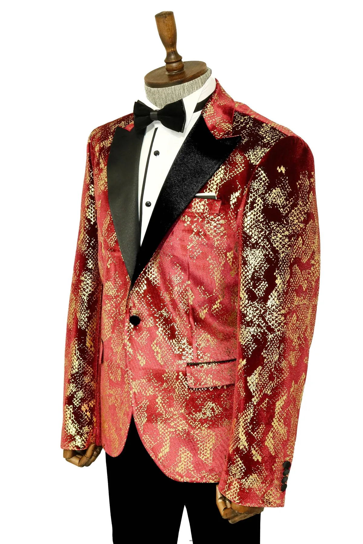 Peak Lapel Slim Fit Gold Patterned Burgundy Men Party Blazer - Wessi sold by Wessi product image thumbnail 4