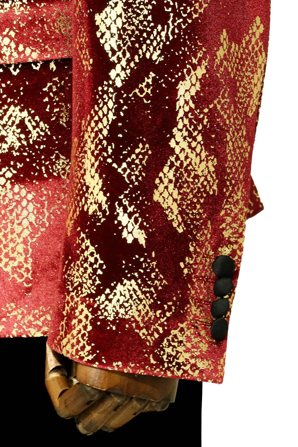 Peak Lapel Slim Fit Gold Patterned Burgundy Men Party Blazer - Wessi sold by Wessi product image thumbnail 3