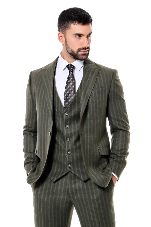 Green Striped Slim-Fit Vested Suit - Wessi sold by Wessi product image thumbnail 5