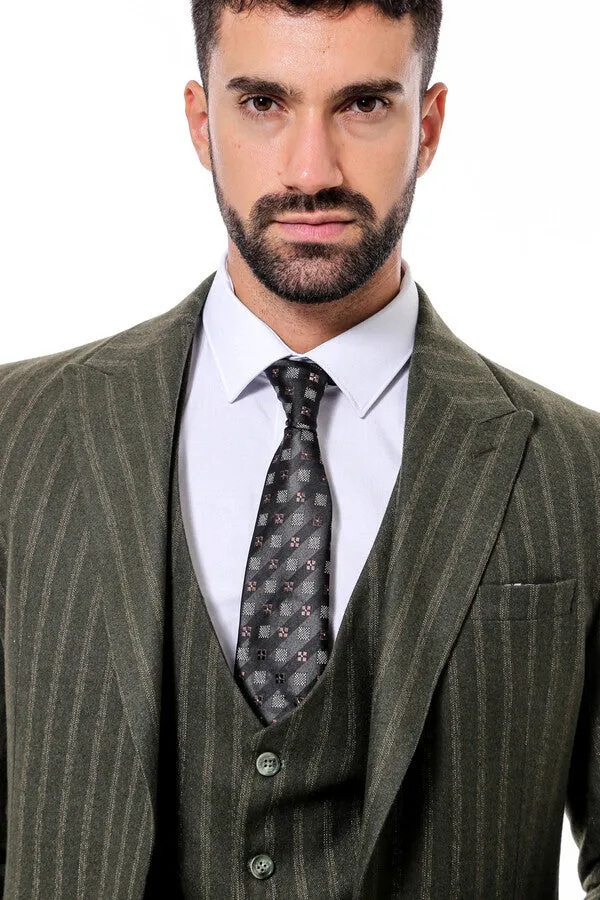 Green Striped Slim-Fit Vested Suit - Wessi sold by Wessi product image thumbnail 3