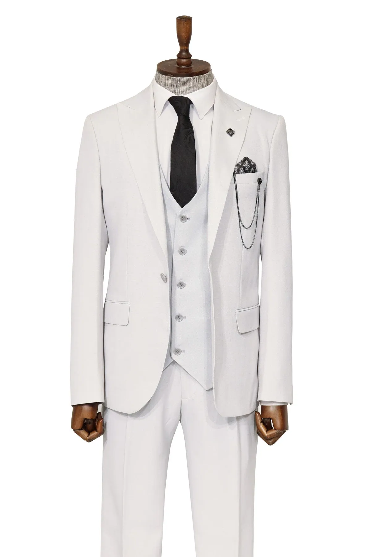3 -Piece Single Button Peak Lapel White Men Suit - Wessi sold by Wessi product image thumbnail 3